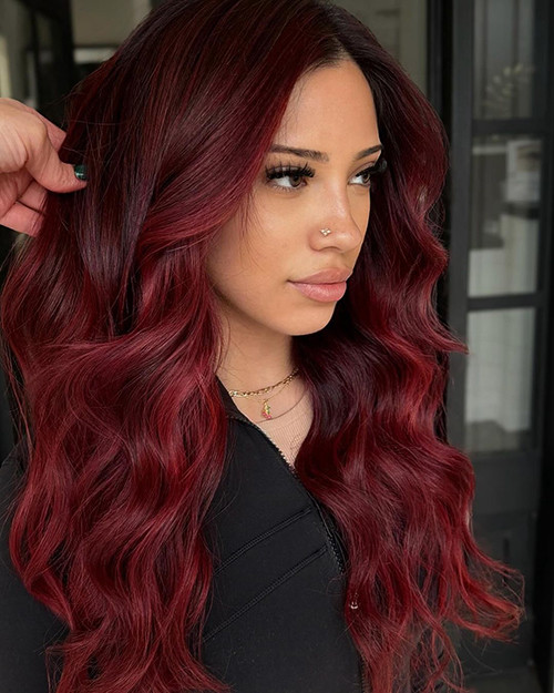 Mid-Back Visual Idea — Cherry Red Hair