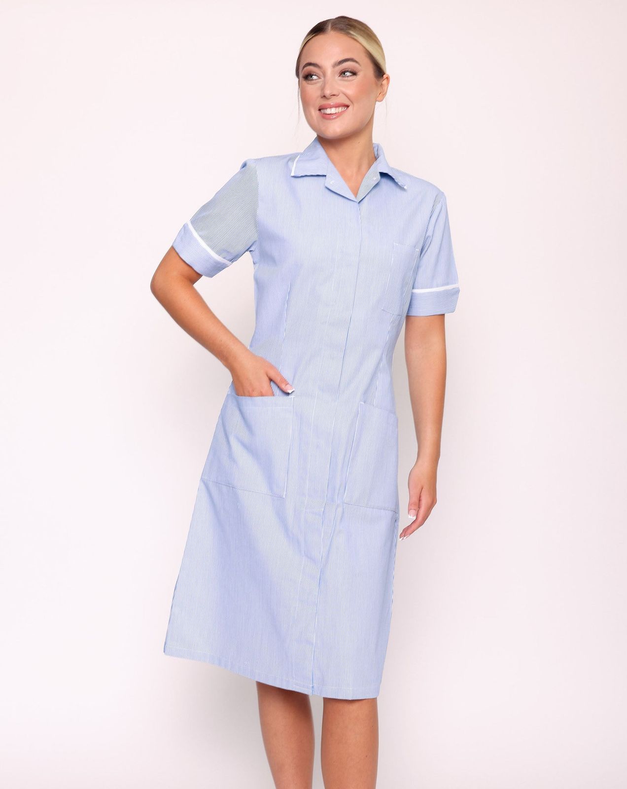Blue Pinstripe Nurse Dress with White Collar Blue Pinstripe Nurse Dress with White Collar — Nurse Outfits