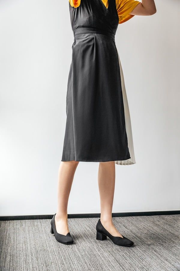 Office Ready with Mesh Detail Block Heels and Grey Trousers — Block Heels Outfits