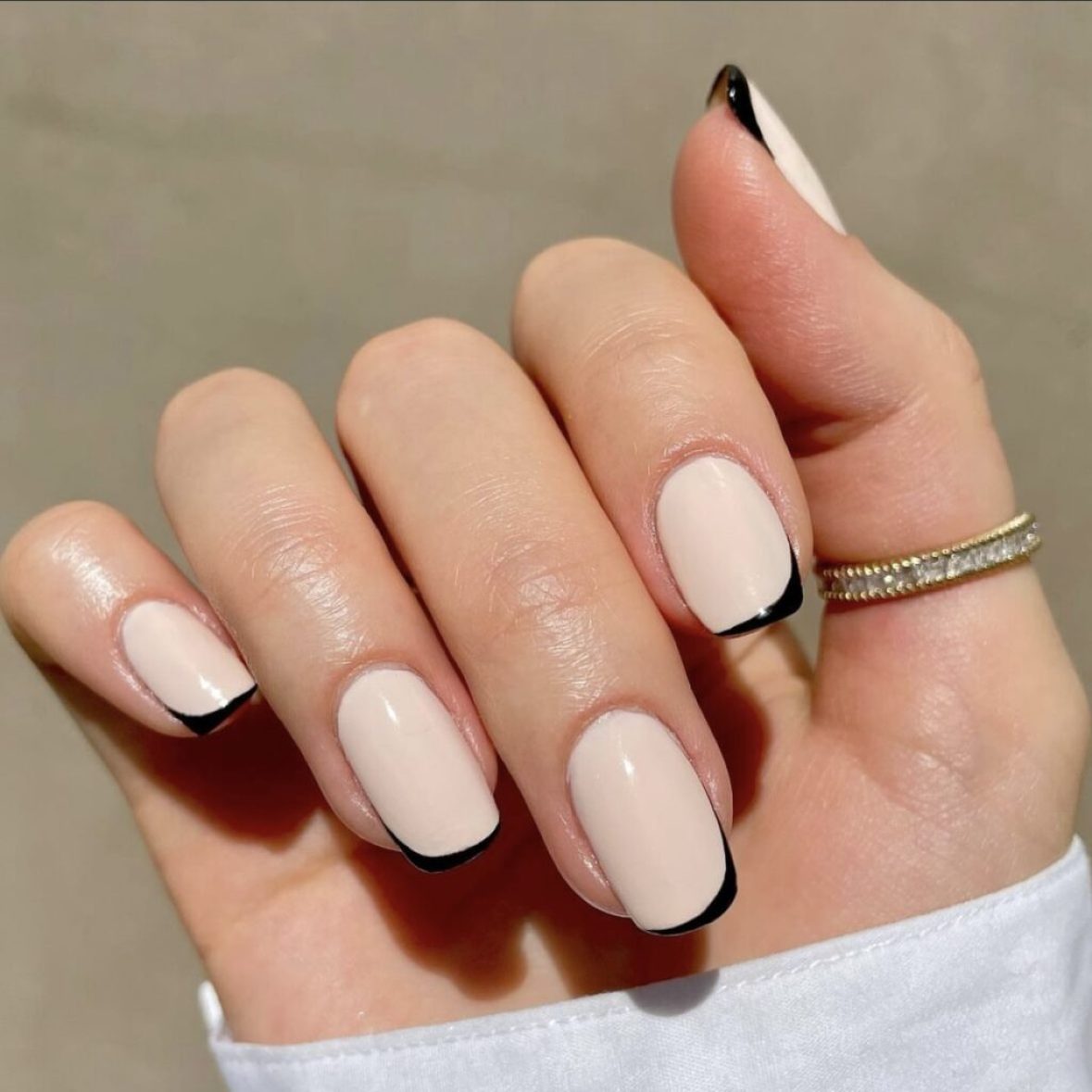 Medium Square Rounded Black Outline French — Realtor Nails