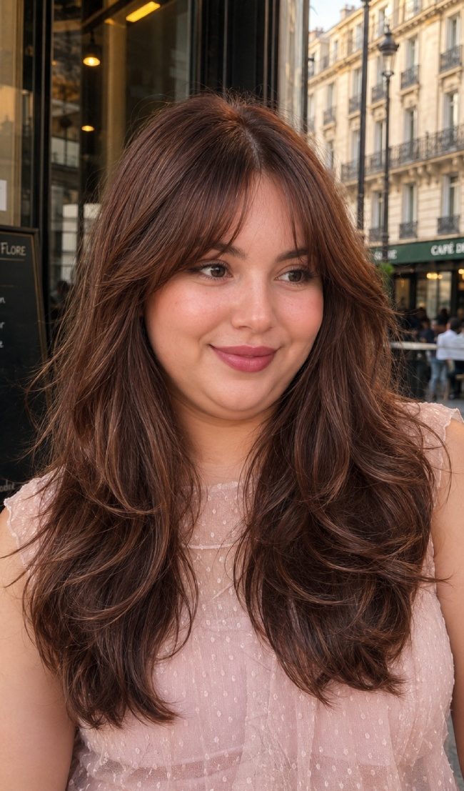 Curtain Bangs Visual Idea — Long Layered Hair with Curtain Bangs