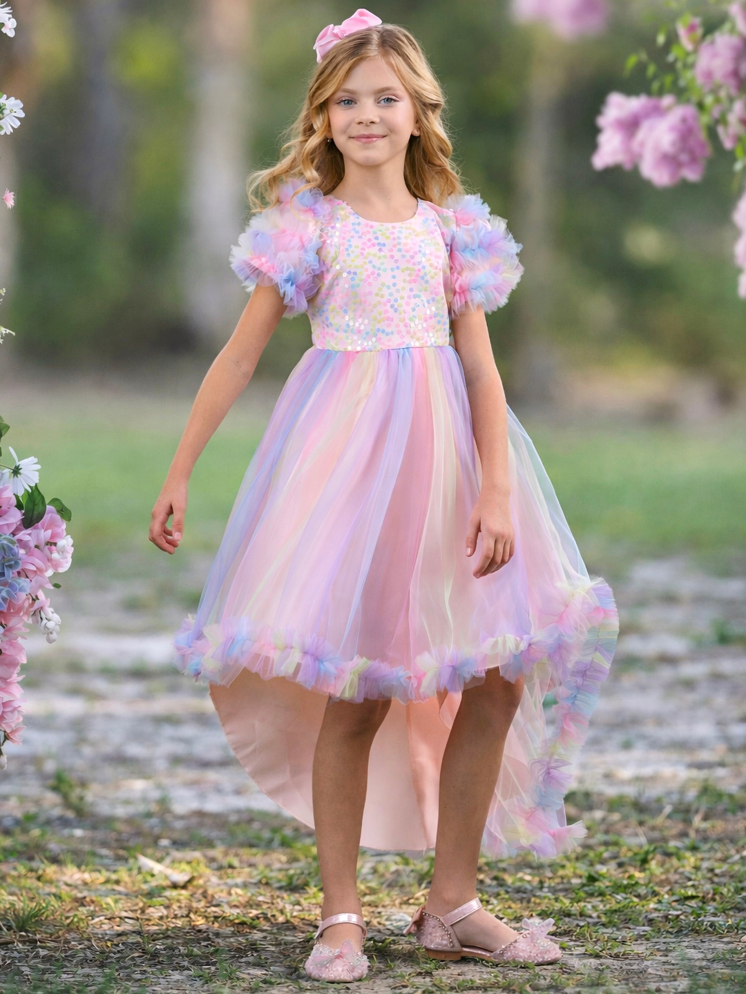 Pastel Rainbow Sequin Dress with Tulle Skirt Pastel Rainbow Sequin Dress with Tulle Skirt — Little Girl Outfits