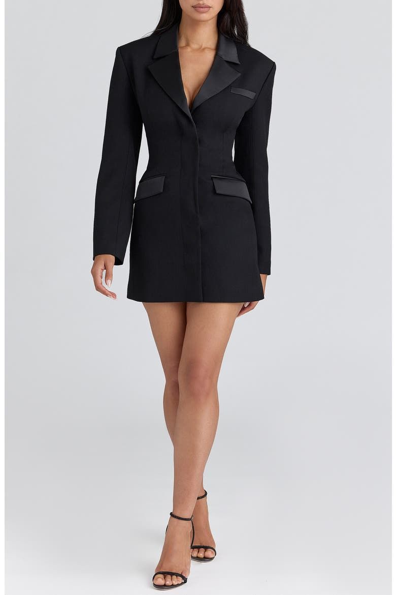 Black Blazer Dress with Sharp Shoulder Pads — Blazer Dresses