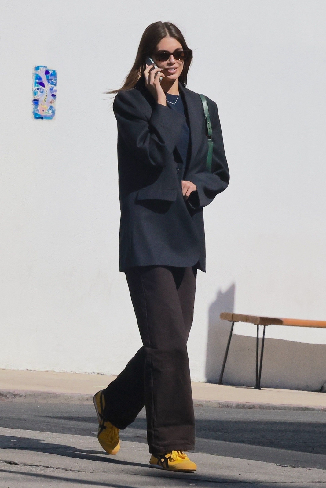 Streetwear Sophistication: Yellow Onitsuka Tigers with Wide-Leg Trousers and Blazer Streetwear Sophistication: Yellow Onitsuka Tigers with Wide-Leg Trousers and Blazer — Onitsuka Tiger Outfits