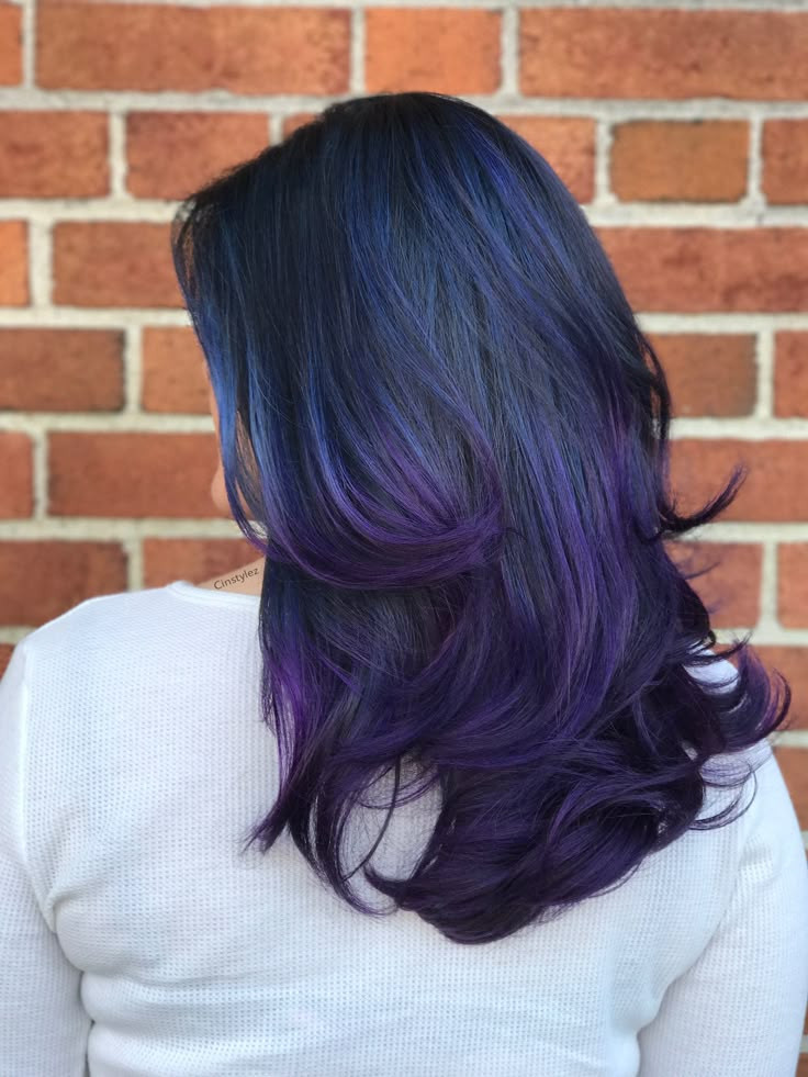 Wavy Collarbone Cut with Purple Highlights Wavy Collarbone Cut with Purple Highlights — Purple Highlights on Black Hair