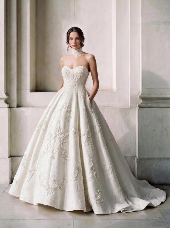 Ivory Strapless Ball Gown with Beaded Lace Appliqué Ivory Strapless Ball Gown with Beaded Lace Appliqué — Ball Gowns