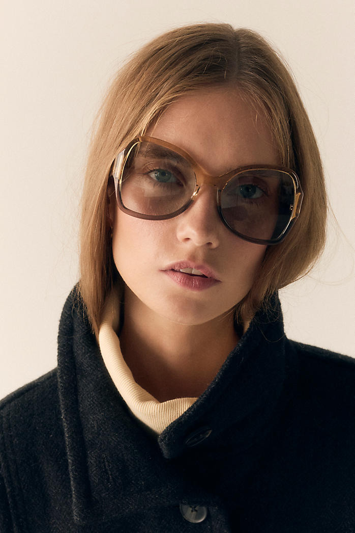 Oversized Brown Sunglasses With Wool Coat Oversized Brown Sunglasses With Wool Coat — Sunglasses for Square Face