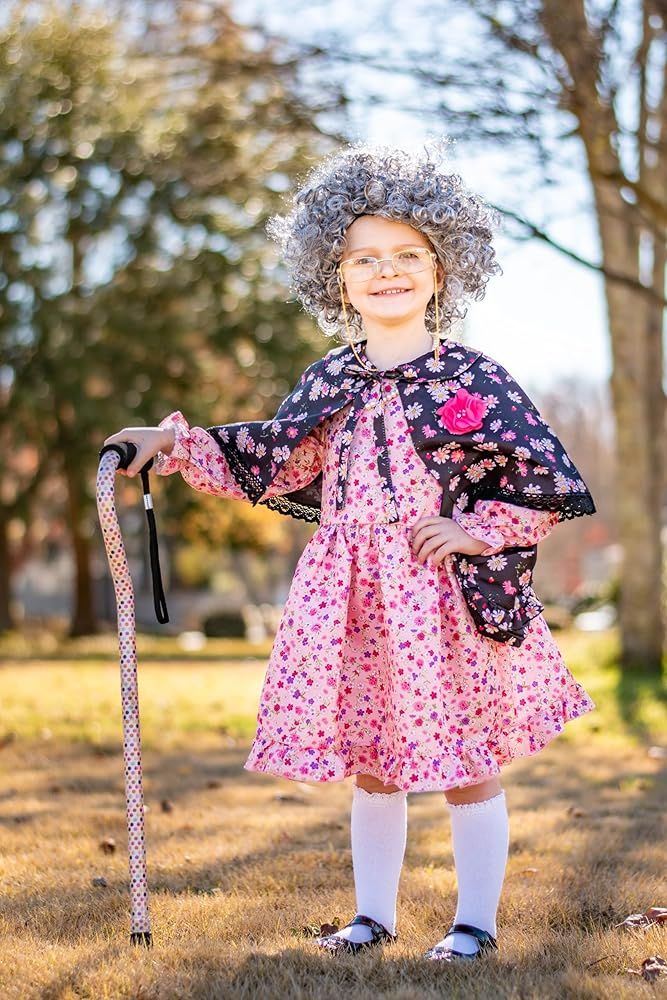 Adorable Costume: Pink Floral Dress with Wig and Glasses — Grandma Outfits