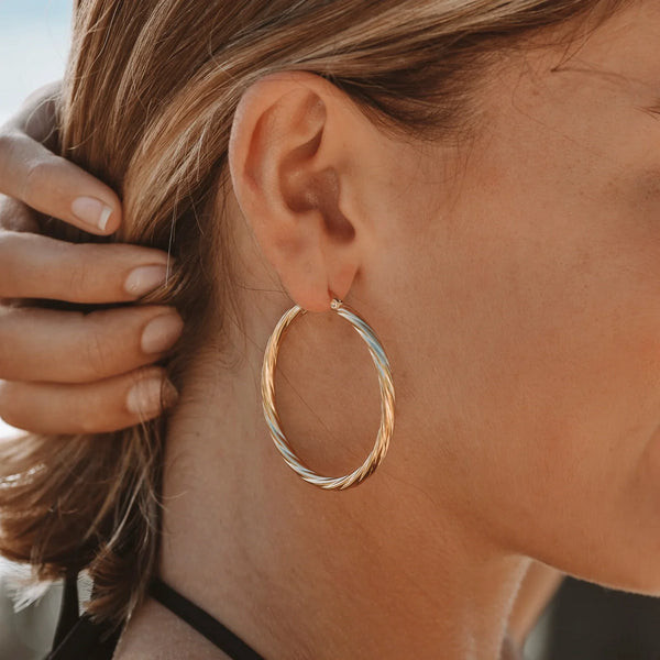 Mixed Metals: Twisted Gold and Silver Hoops — Gold Hoops Outfits