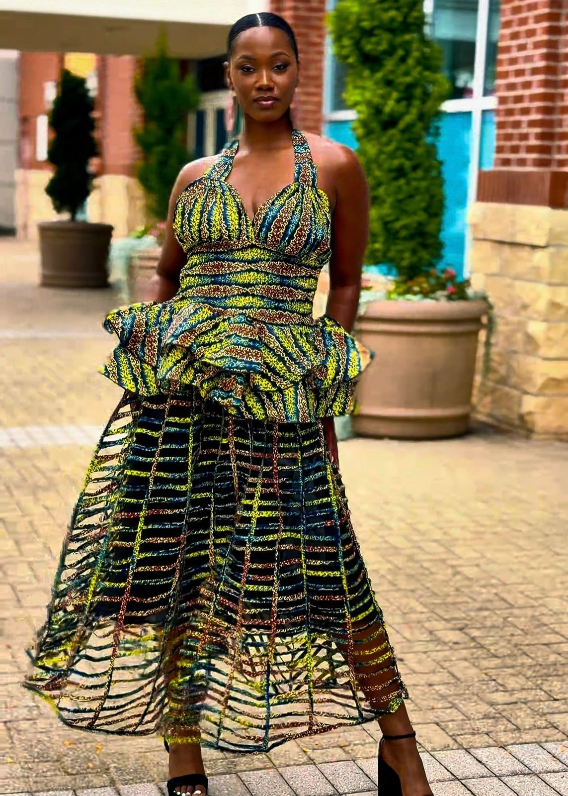 Halter Neck Dress With Tiered Peplum Halter Neck Dress With Tiered Peplum — Afrocentric Outfits