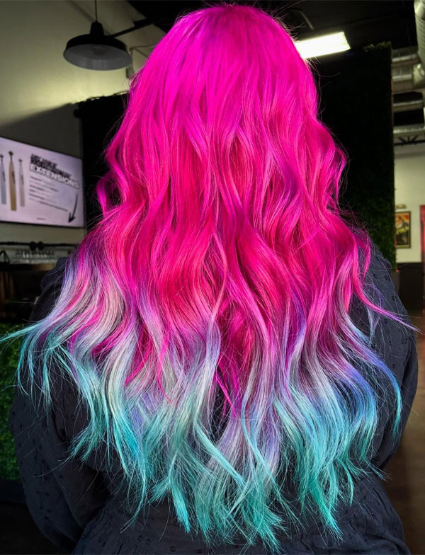 Mid-Back Pink to Aqua Ombré — Aqua Hair