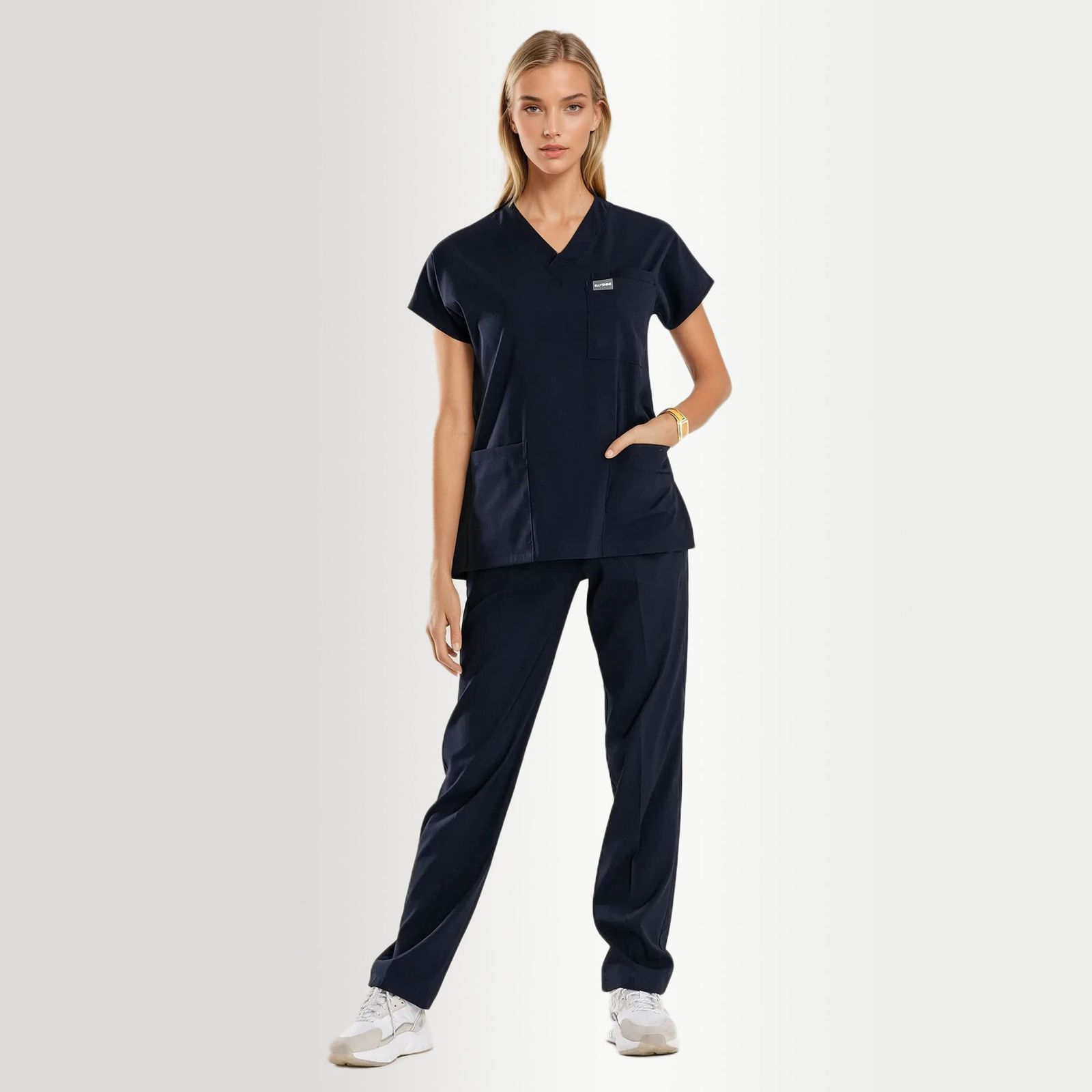Classic Navy Scrub Set with Gold Bracelet Accent Classic Navy Scrub Set with Gold Bracelet Accent — Scrubs Outfits