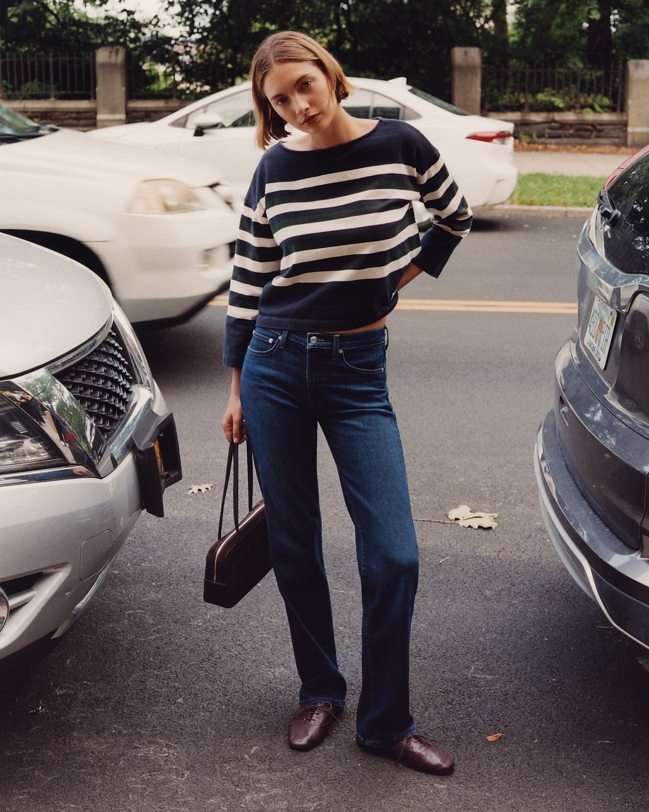 Striped Sweater with Dark Wash Jeans and Oxblood Loafers Striped Sweater with Dark Wash Jeans and Oxblood Loafers — Madewell Outfits
