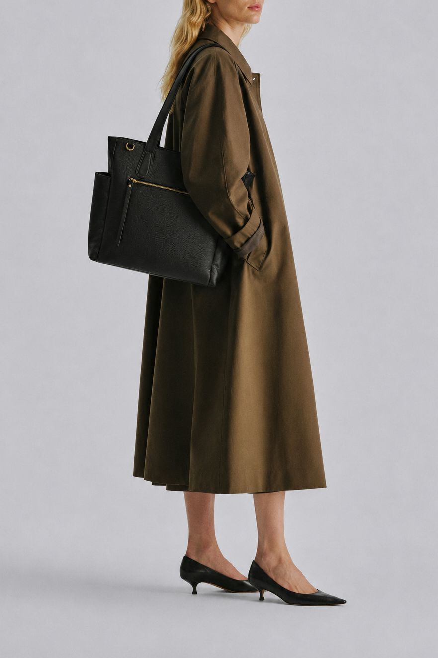 Textured Black Tote with Olive Green Trench Textured Black Tote with Olive Green Trench — Work Bags for Women