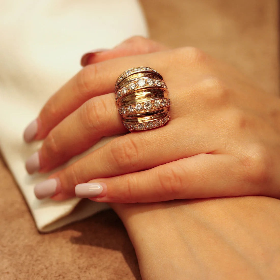 Ornate Gold and Diamond Cocktail Ring — Cocktail Rings