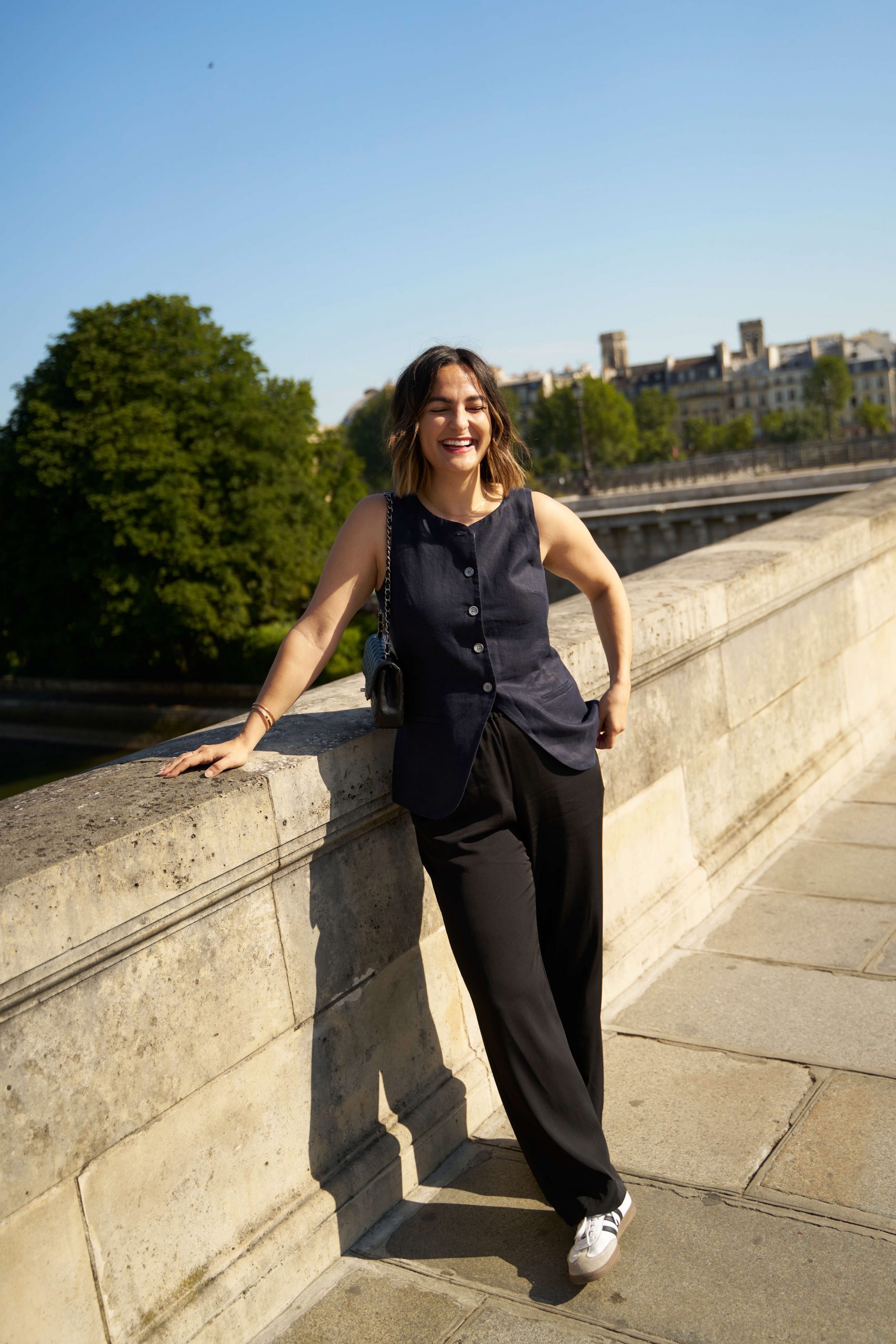 Daytime Casual: Vest and Black Wide-Leg Trousers Daytime Casual: Vest and Black Wide-Leg Trousers — Adidas Samba Outfits