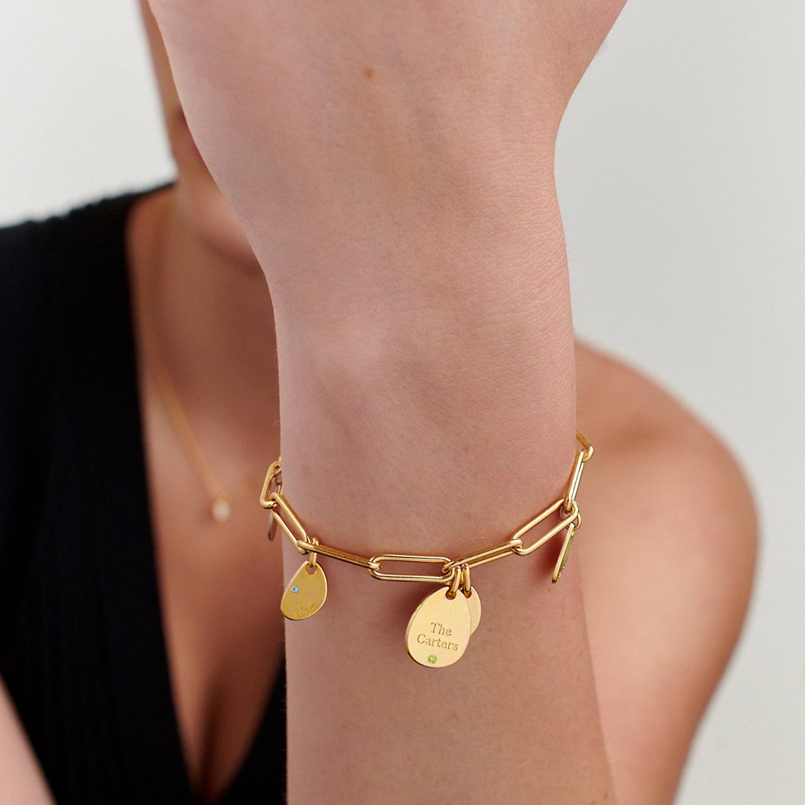 Oval Link Charm Bracelet with Engraved and Gemstone Charms Oval Link Charm Bracelet with Engraved and Gemstone Charms — Charm Bracelets