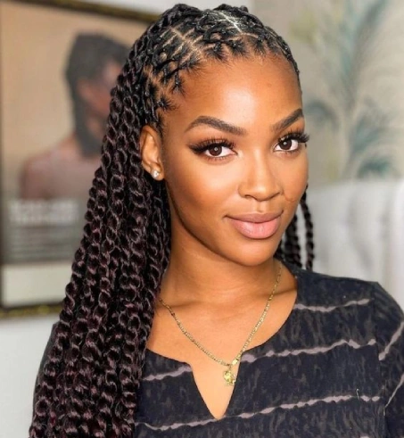 Mid-Back Braids With Red Ribbons — Two Braids