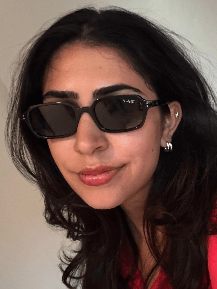 Sharp Contrast: Black Angular Sunglasses with Red Top — Sunglasses for Oval Face
