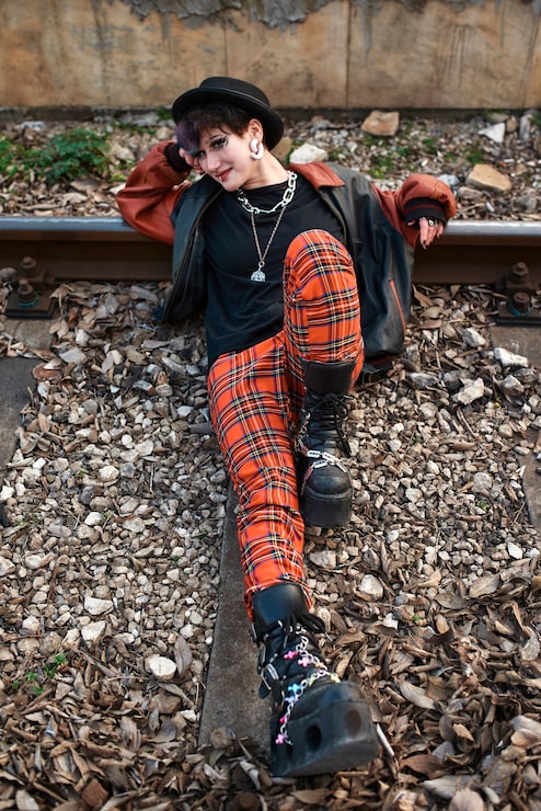 Plaid Pants with Leather Jacket and Fedora Plaid Pants with Leather Jacket and Fedora — Pop Punk Outfits