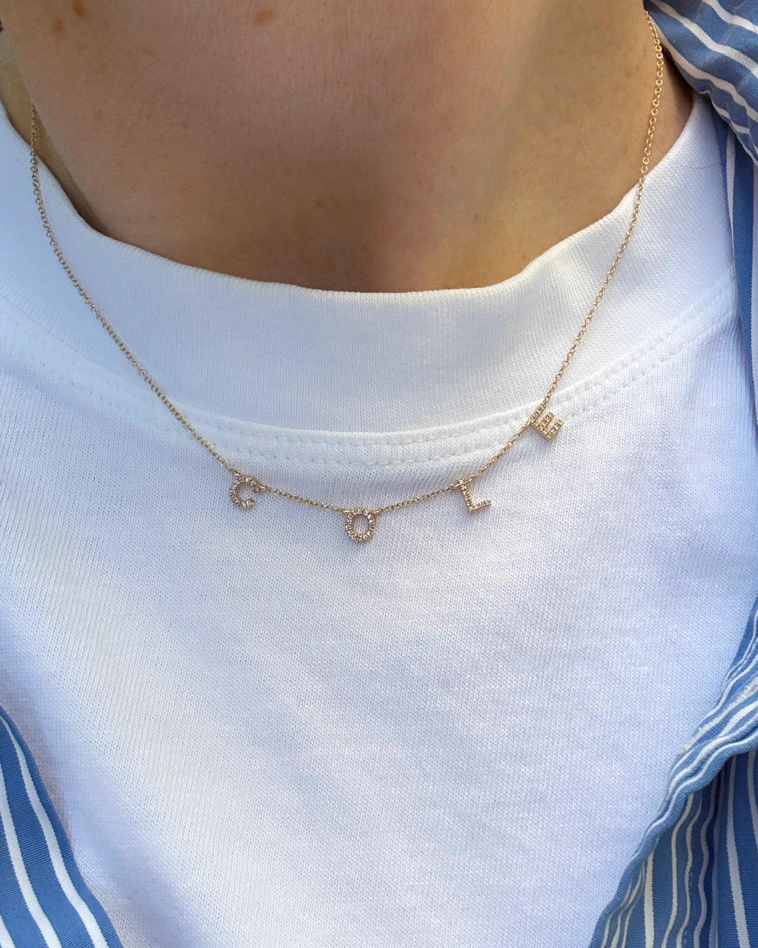 Diamond Initial Necklace Spelling 'COLE' Over Stripes Diamond Initial Necklace Spelling 'COLE' Over Stripes — Initial Necklaces