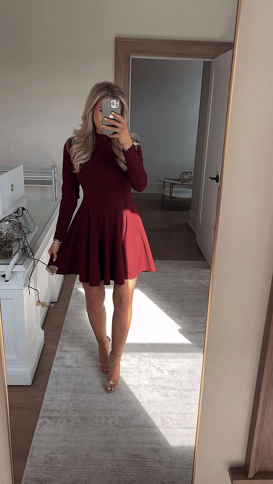 Burgundy Long-Sleeved Fit and Flare for Work Burgundy Long-Sleeved Fit and Flare for Work — Fit and Flare Dresses