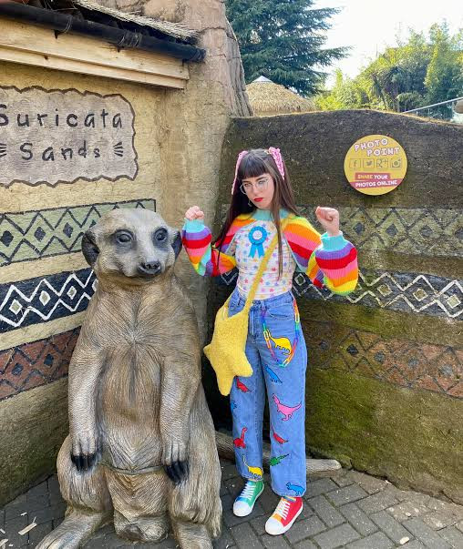 Dinosaur Print Jeans with Rainbow Accents for Playful Daytime Style — Kidcore Outfits