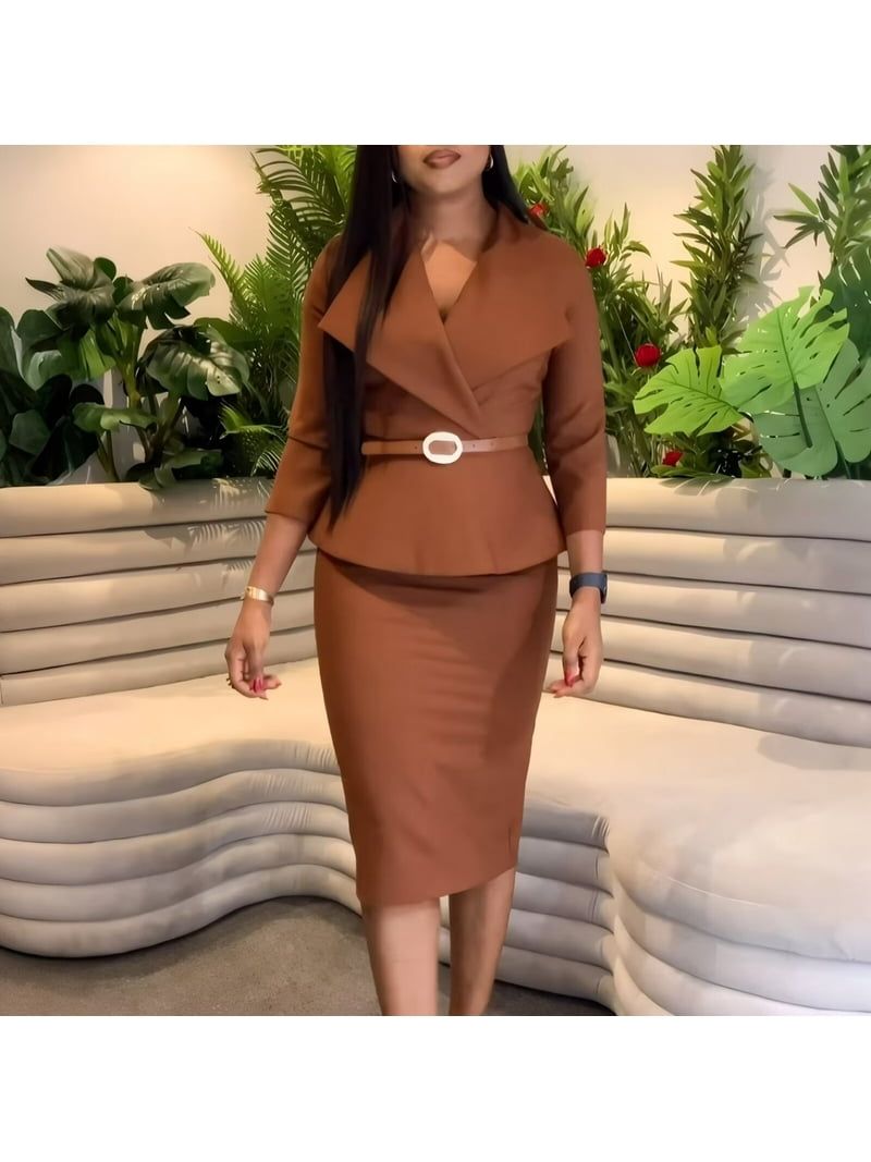 Brown Peplum Jacket and Pencil Skirt Suit Set Brown Peplum Jacket and Pencil Skirt Suit Set — Church Dresses