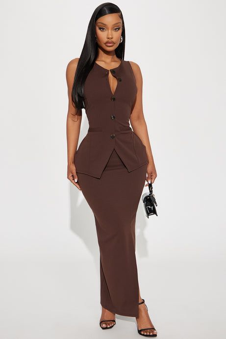 Dark Brown Vest Set for Elegant Evening Events — Fashion Nova Outfits