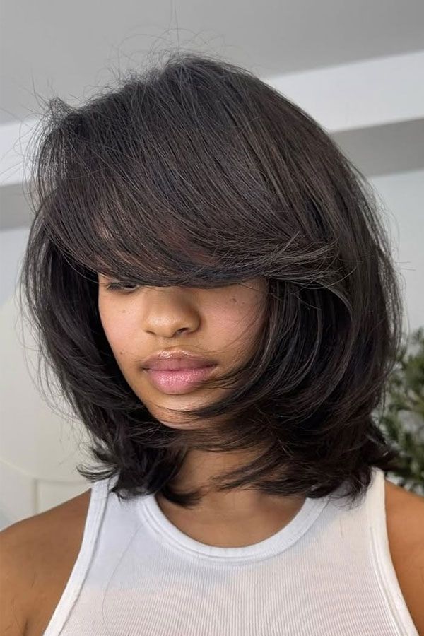Dark Brown Bob With Voluminous Layers — Layered Bob