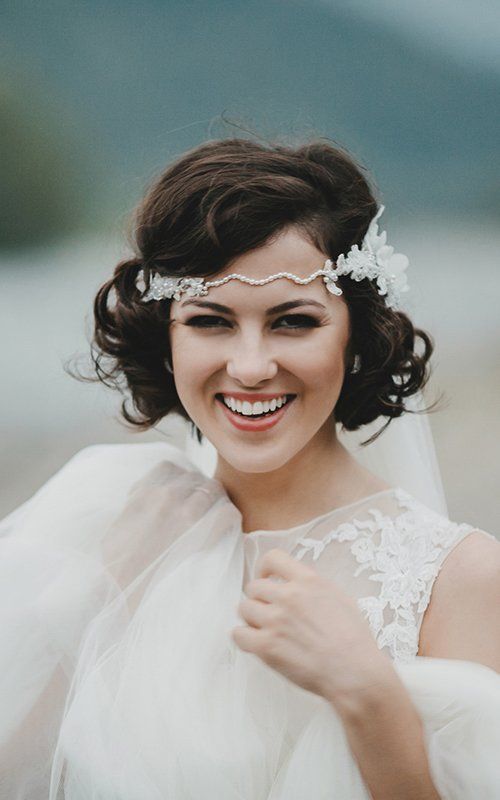 Dark Brown Bob With Wispy Bangs and Sparkle — Wedding Hairstyles for Short Hair