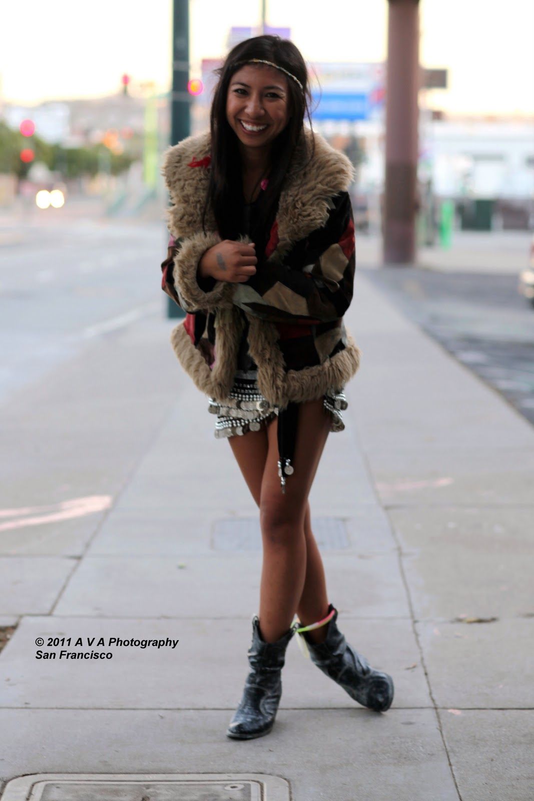 Fur-Trimmed Jacket and Mini Dress for a Festive Bohemian Style — San Francisco Outfits