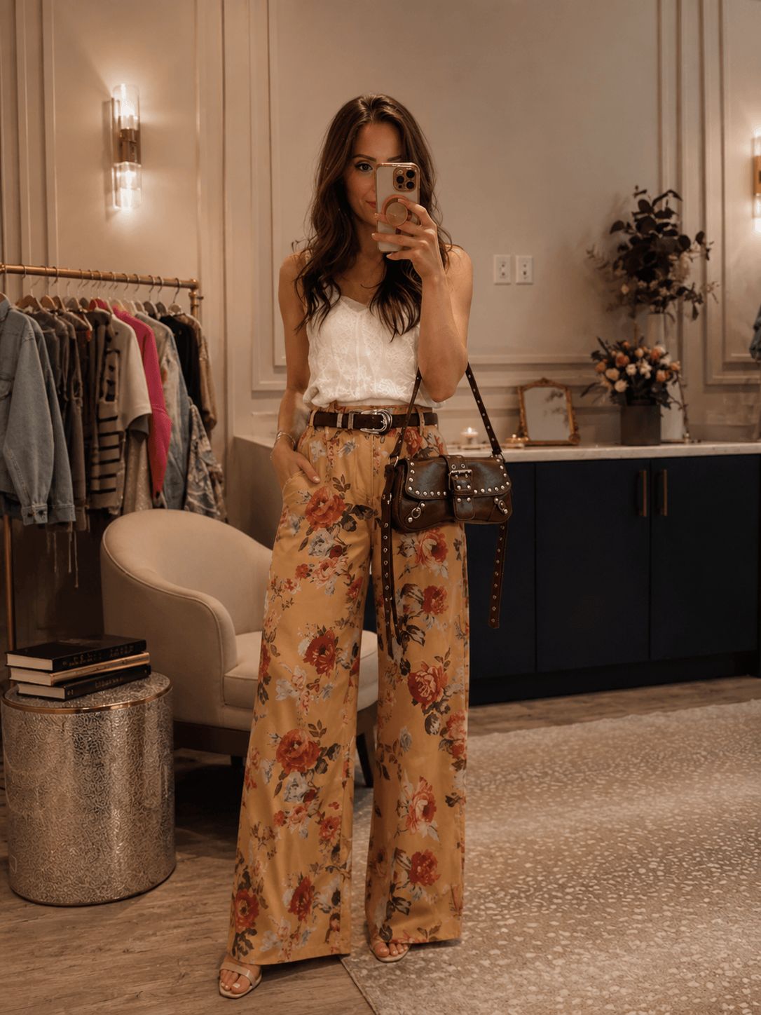 Floral Print Palazzo Pants with Lace Camisole Floral Print Palazzo Pants with Lace Camisole — Palazzo Pants Outfits