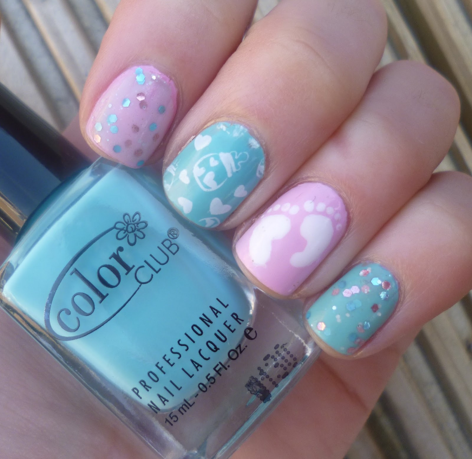 Glossy With Glitter Accents Visual Idea — Baby Shower Nails