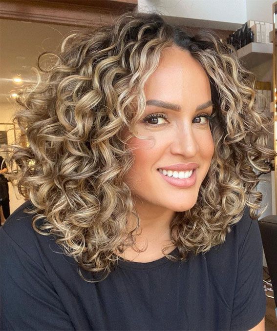 Honey Blonde Balayage Visual Idea — Curly Bob