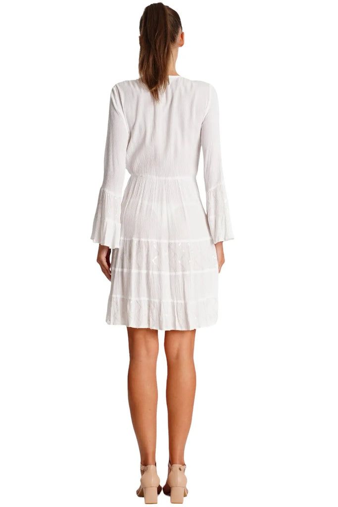 White Tiered Mini Dress with Lace Inserts — Cruise Dresses