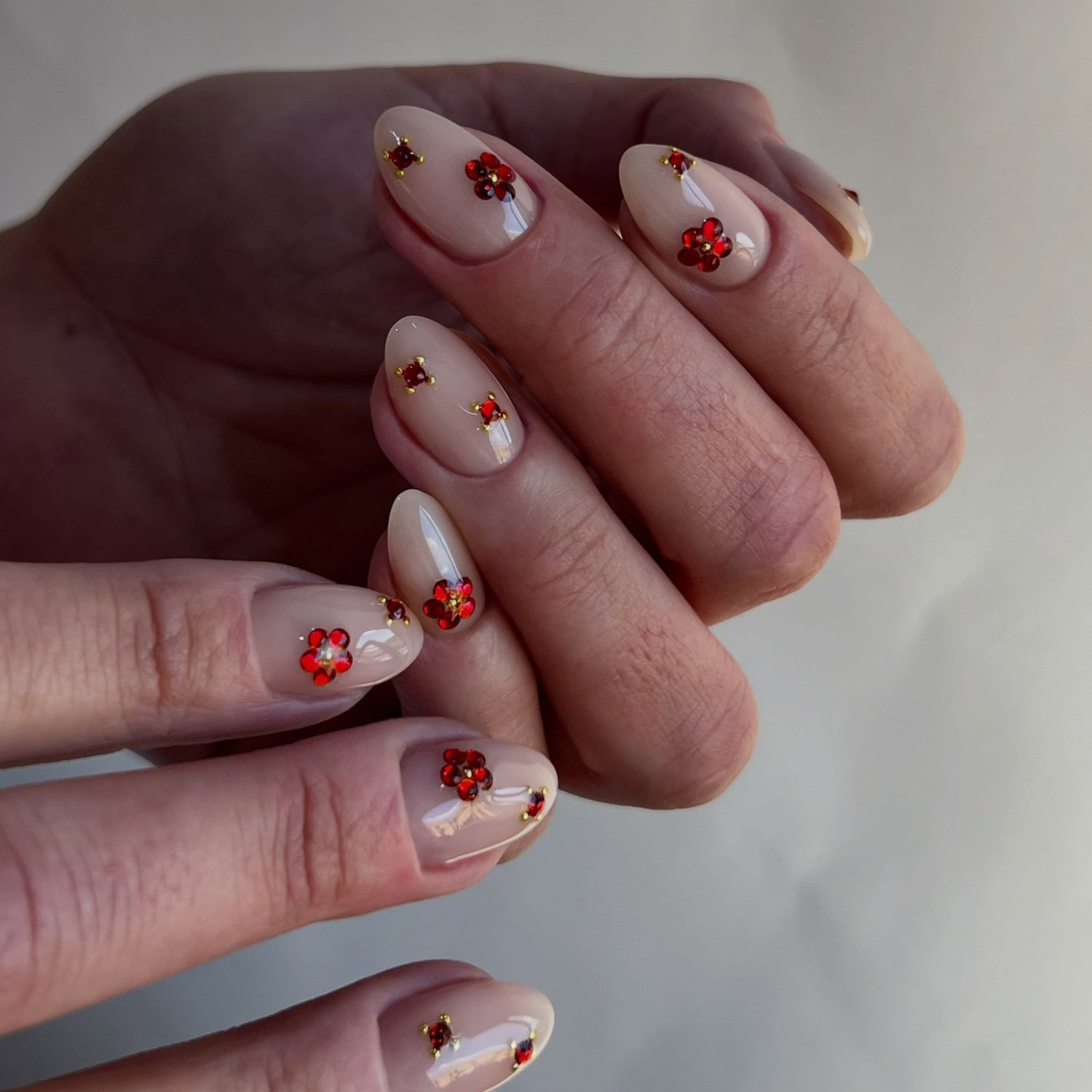 Sheer Nude Floral Charm Nails — Festival Nails