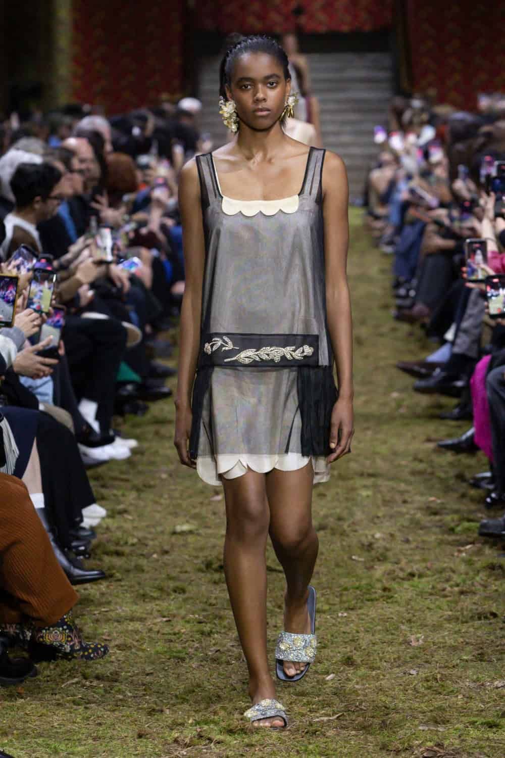 Miu Miu Sheer Overlay Dress with Scalloped Trim — Miu Miu Outfits