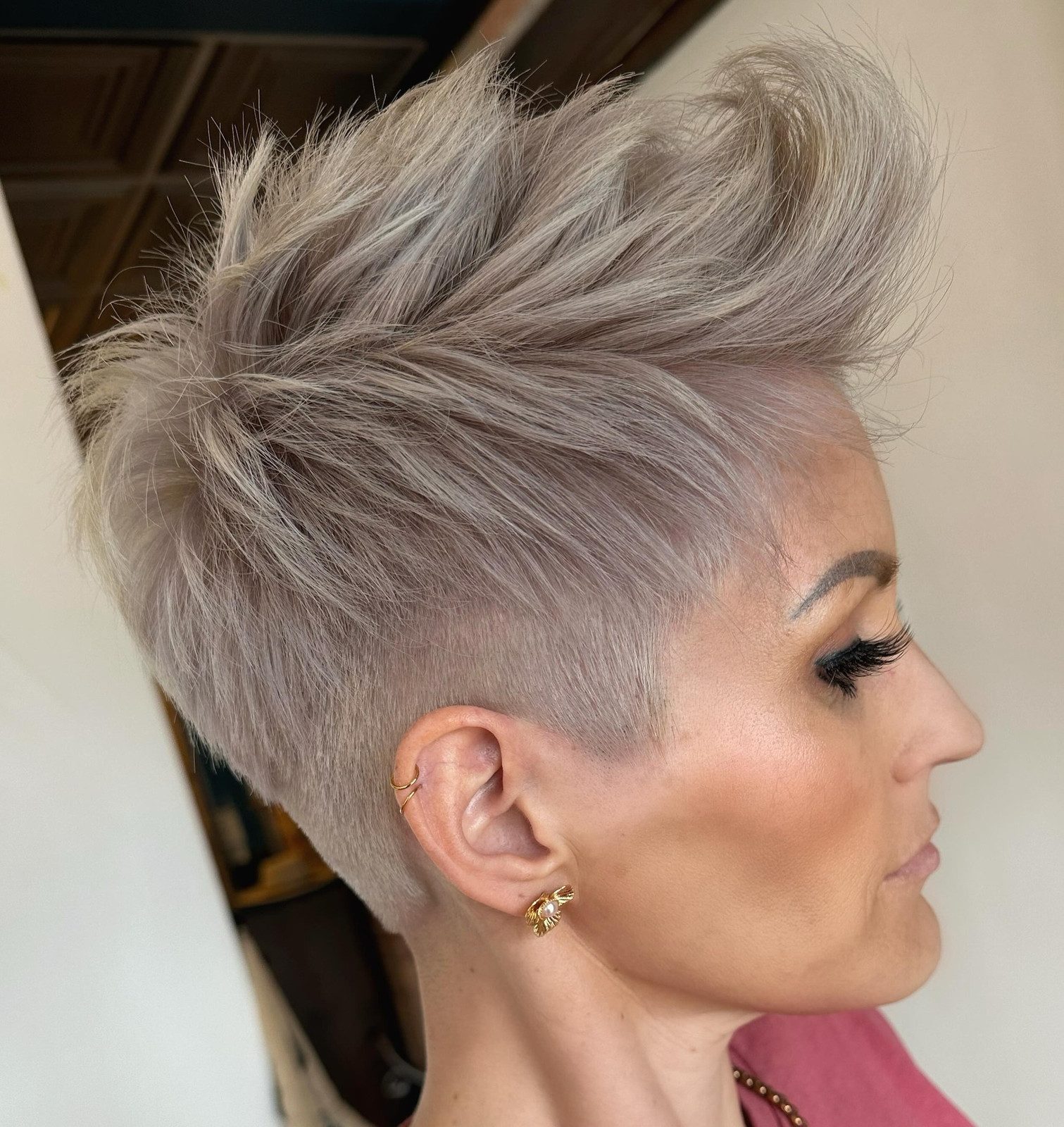 Spiky Ash Blonde Pixie With Undercut Spiky Ash Blonde Pixie With Undercut — Gray Pixie