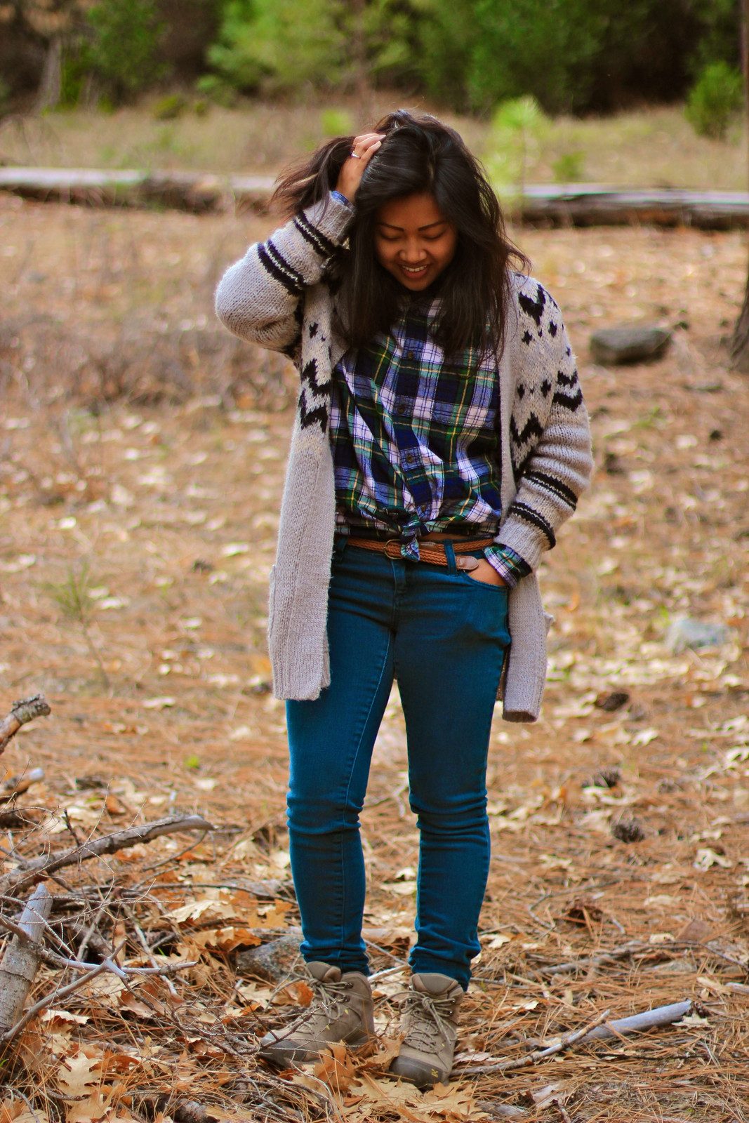Cozy Yosemite Layers: Fair Isle Cardigan and Plaid Shirt Cozy Yosemite Layers: Fair Isle Cardigan and Plaid Shirt — Yosemite Outfits