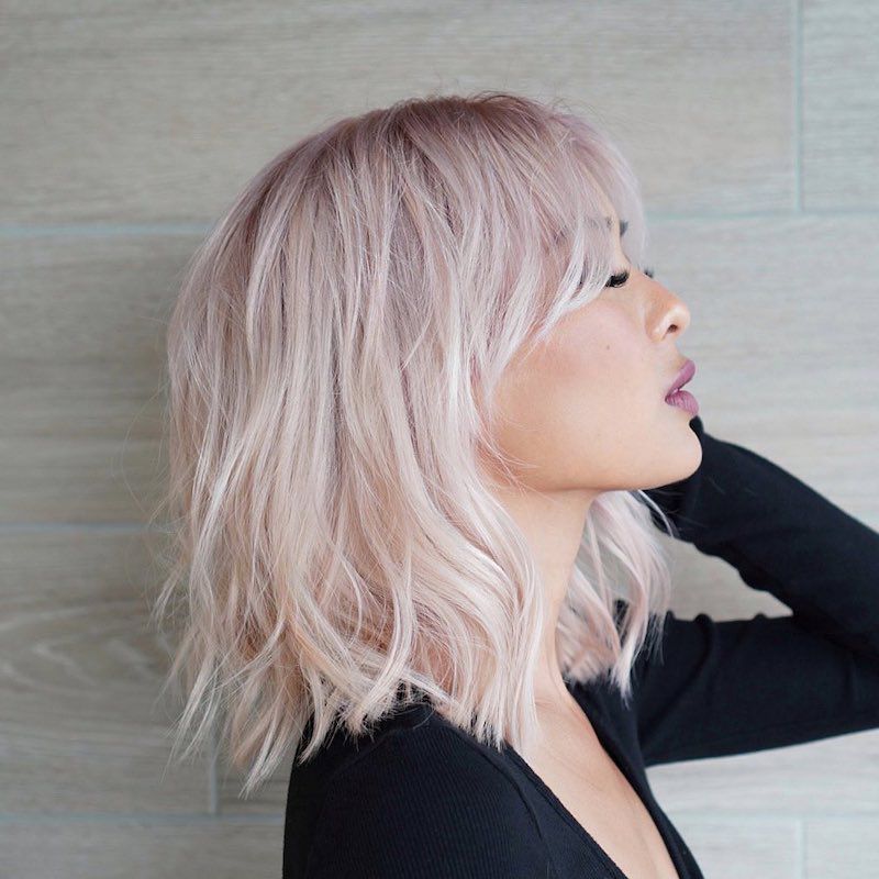 Light Pink Shag with Curtain Bangs Light Pink Shag with Curtain Bangs — Hair Color Ideas for Short Hair