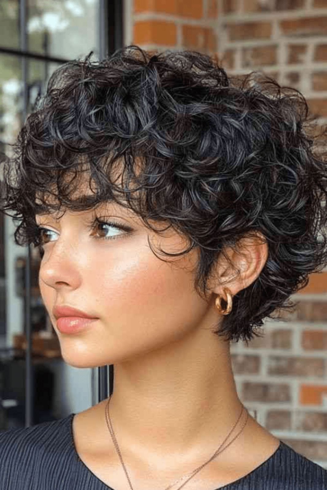 Voluminous Dark Pixie With Short Fringe Voluminous Dark Pixie With Short Fringe — Haircuts for Curly Hair