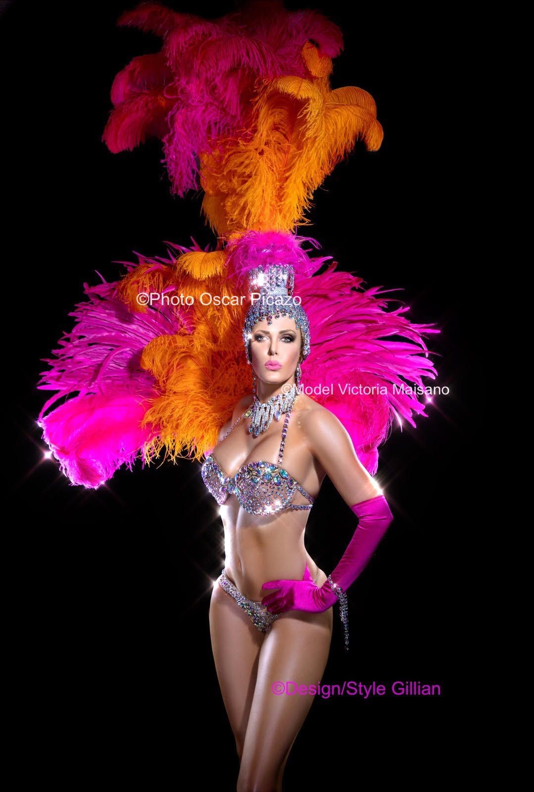 Hot Pink Extravaganza: Jeweled Costume with Feather Headdress Hot Pink Extravaganza: Jeweled Costume with Feather Headdress — Vegas Show Outfits