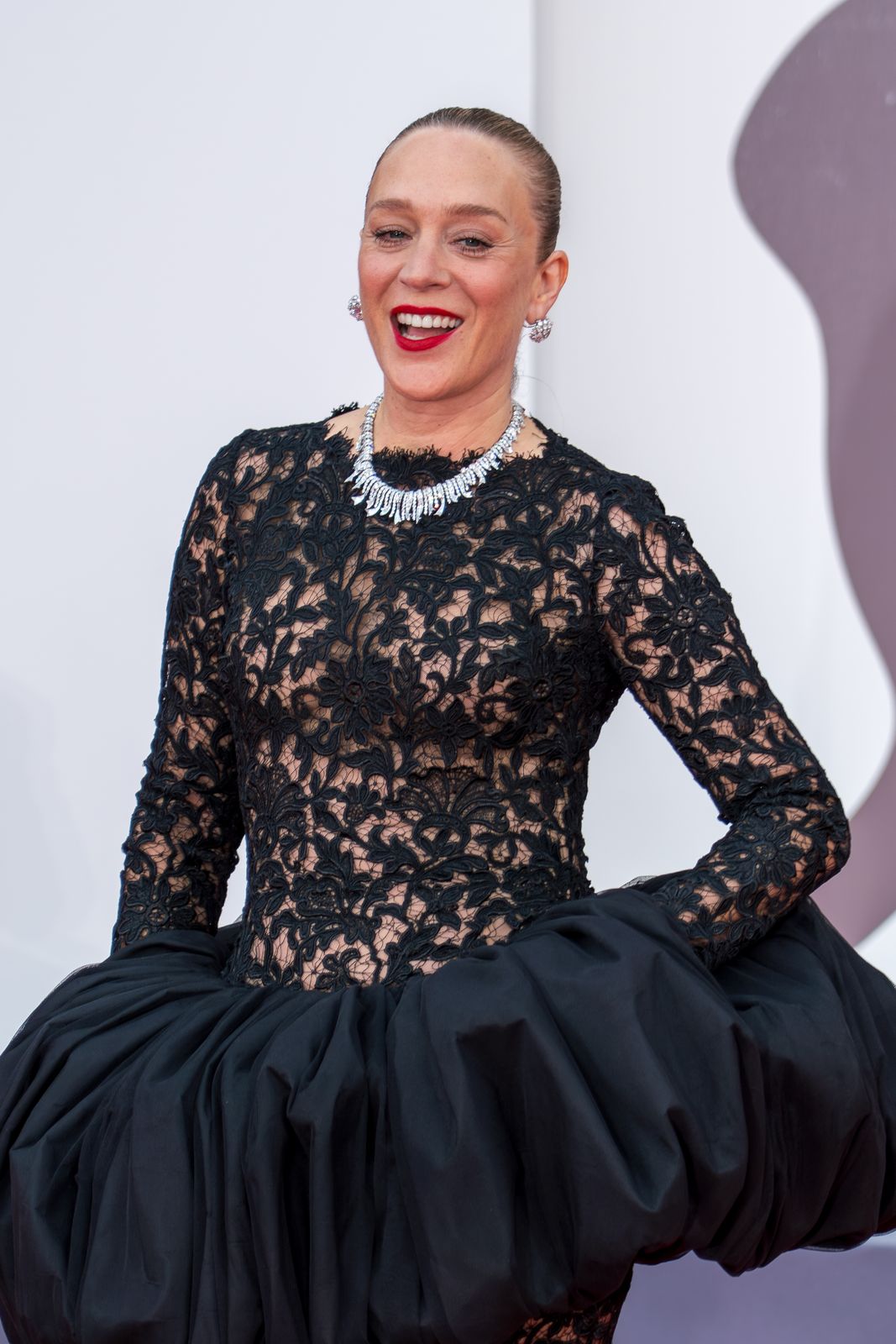 Black Lace Gown with Voluminous Tulle Skirt and Diamond Jewelry Black Lace Gown with Voluminous Tulle Skirt and Diamond Jewelry — Charity Gala Outfits