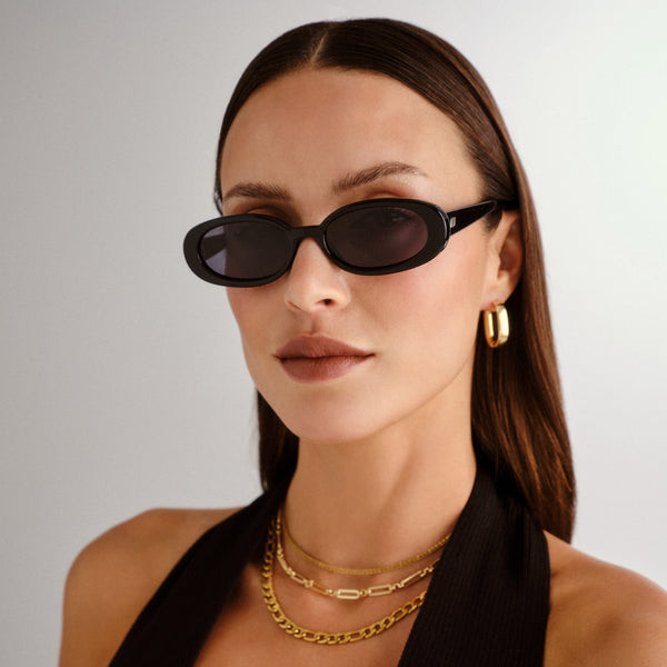 Black Oval Sunglasses With Halter Top Black Oval Sunglasses With Halter Top — Sunglasses for Square Face
