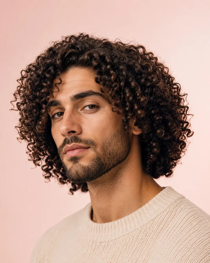Dark Brown With Subtle Lighter Tones Visual Idea — Curly Hairstyles for Men