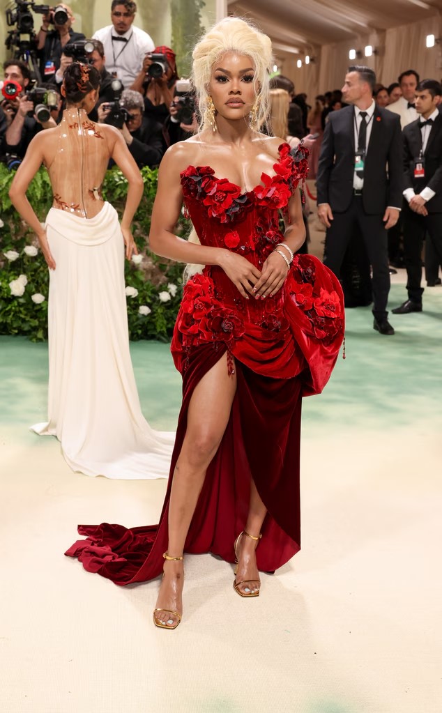 Opulent Deep Red Velvet Gown with 3D Floral Appliqués — Gala Outfits