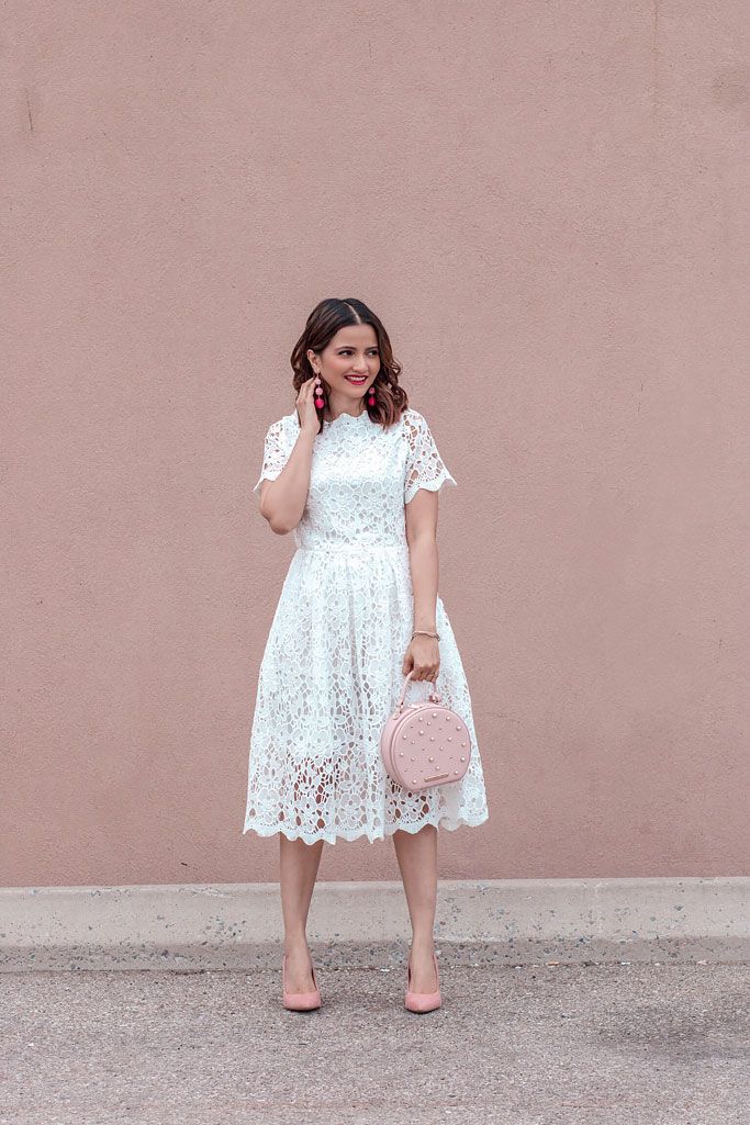 White Lace Fit-and-Flare: Accessory Styling — Lace Dress Outfits