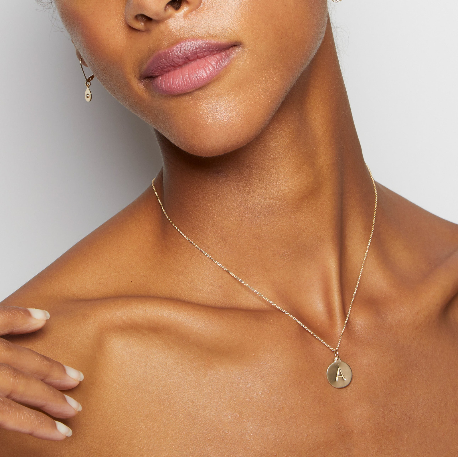 Simple Gold Initial 'A' Pendant on White Linen Shirt Simple Gold Initial 'A' Pendant on White Linen Shirt — Initial Necklaces