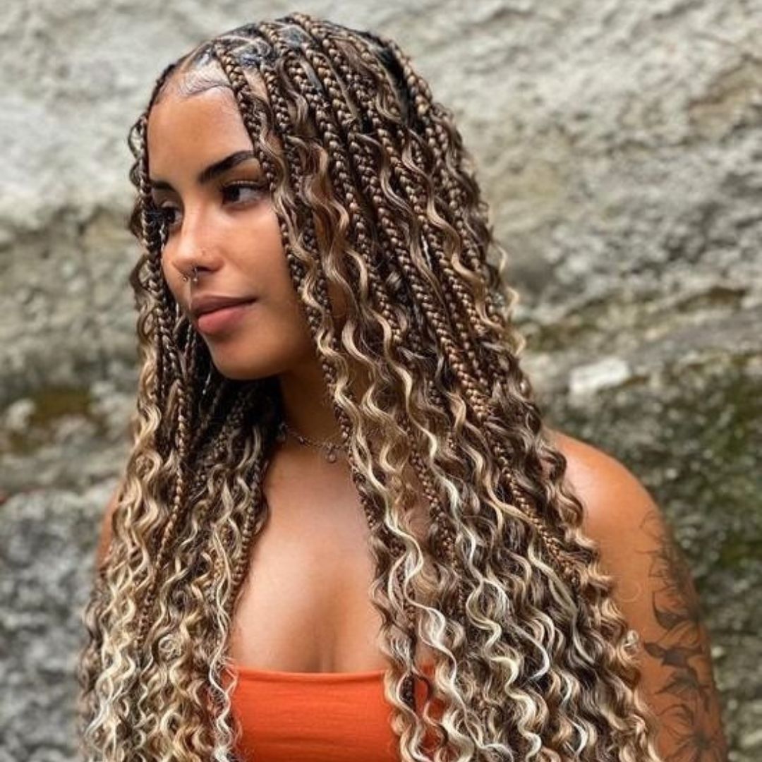 Mid-Back Dark Brown Box Braids With Blonde And Honey Tips — Blonde Braids